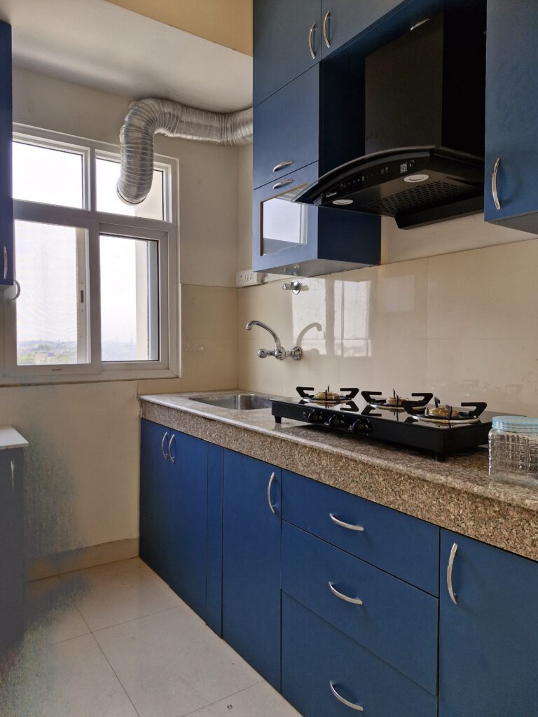 Blue modular kitchen for vibrant house Lucknow